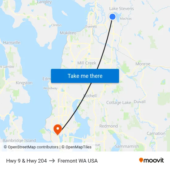 Hwy 9 & Hwy 204 to Fremont WA USA map