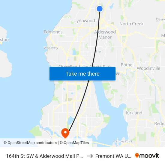 164th St SW & Alderwood Mall Pkwy to Fremont WA USA map