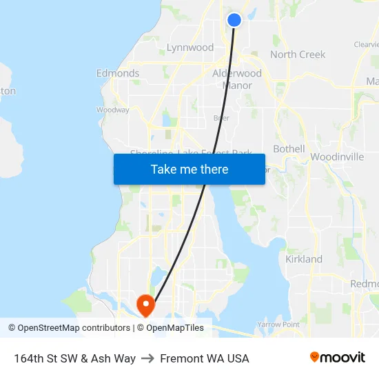 164th St SW & Ash Way to Fremont WA USA map