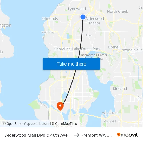 Alderwood Mall Blvd & 40th Ave W to Fremont WA USA map