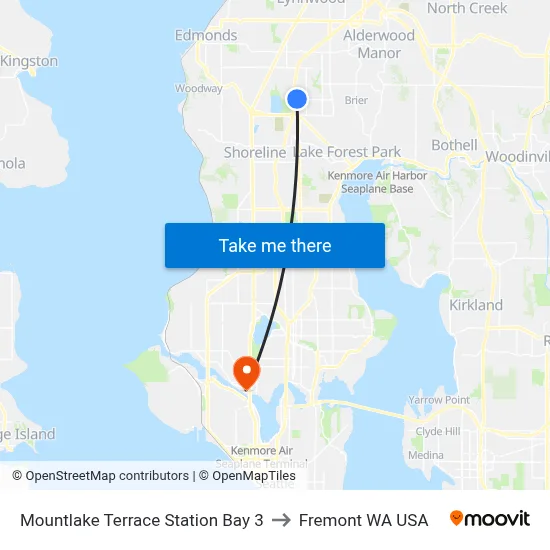 Mountlake Terrace Station Bay 3 to Fremont WA USA map
