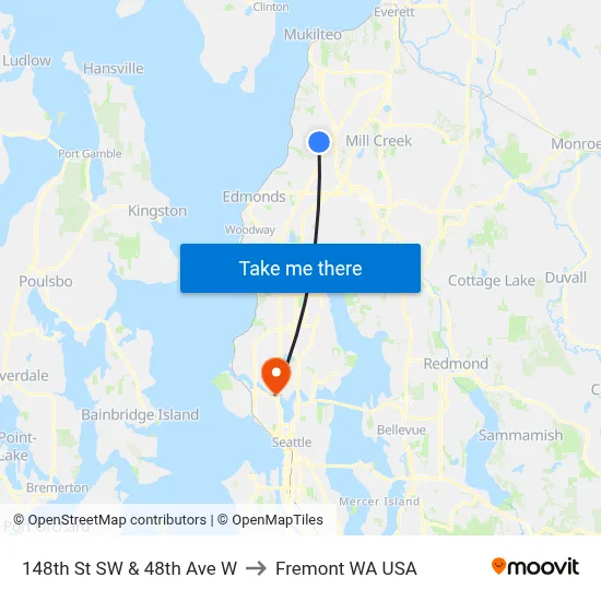 148th St SW & 48th Ave W to Fremont WA USA map