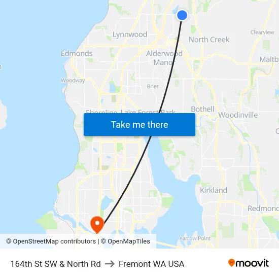 164th St SW & North Rd to Fremont WA USA map