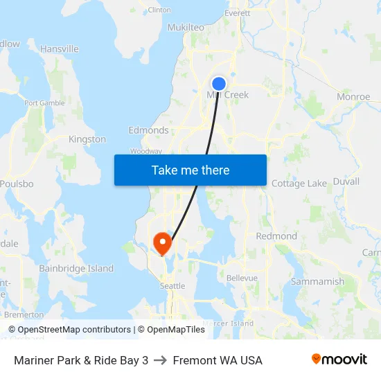 Mariner Park & Ride Bay 3 to Fremont WA USA map