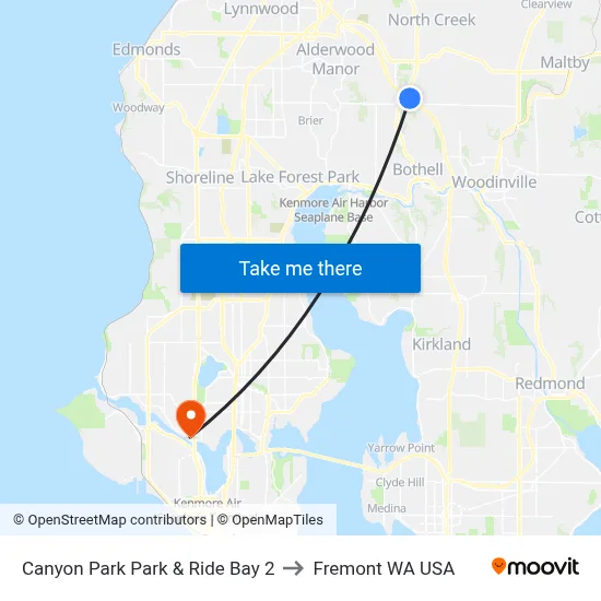 Canyon Park Park & Ride Bay 2 to Fremont WA USA map