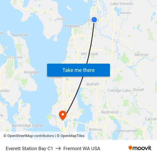 Everett Station Bay C1 to Fremont WA USA map