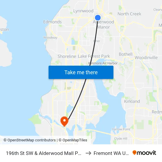 196th St SW & Alderwood Mall Pkwy to Fremont WA USA map