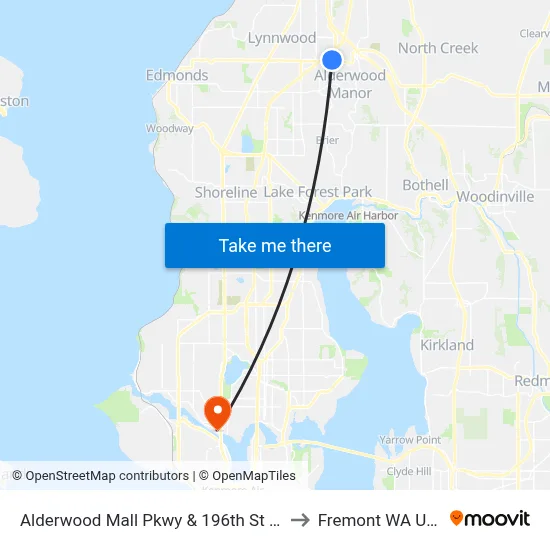 Alderwood Mall Pkwy & 196th St SW to Fremont WA USA map