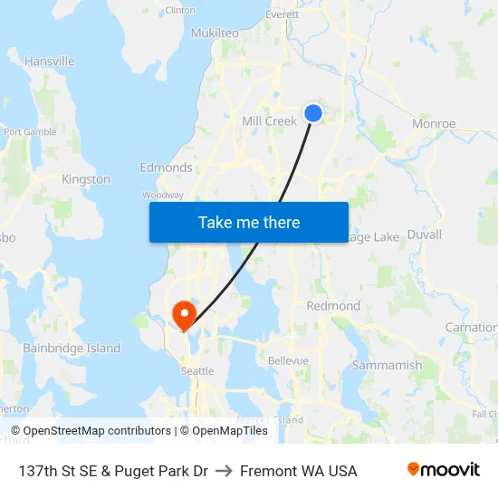 137th St SE & Puget Park Dr to Fremont WA USA map
