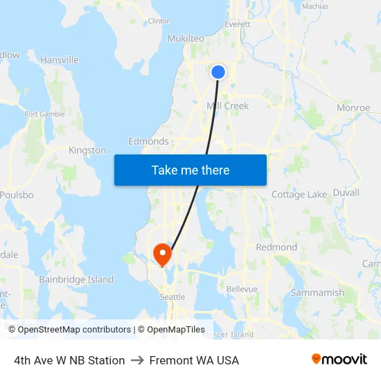 4th Ave W NB Station to Fremont WA USA map