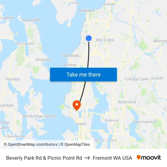 Beverly Park Rd & Picnic Point Rd to Fremont WA USA map