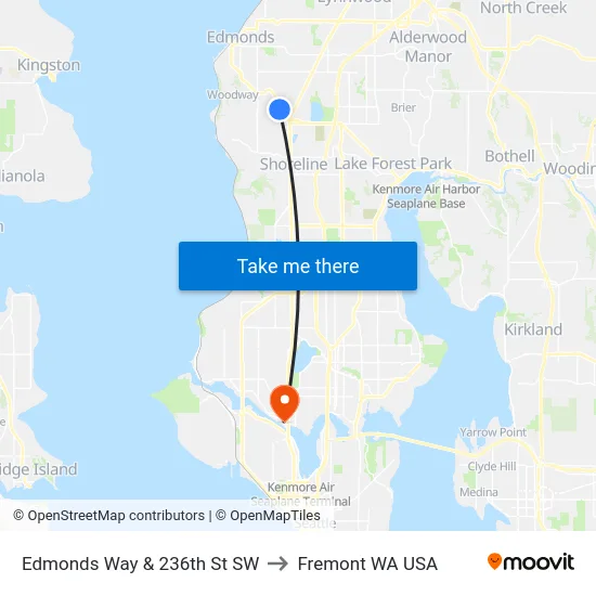 Edmonds Way & 236th St SW to Fremont WA USA map