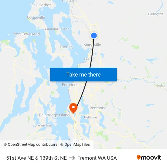 51st Ave NE & 139th St NE to Fremont WA USA map