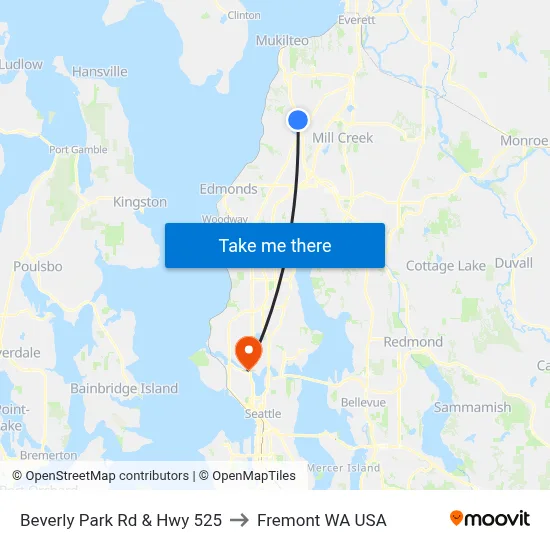 Beverly Park Rd & Hwy 525 to Fremont WA USA map