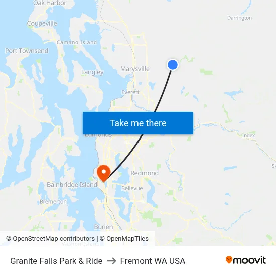 Granite Falls Park & Ride to Fremont WA USA map