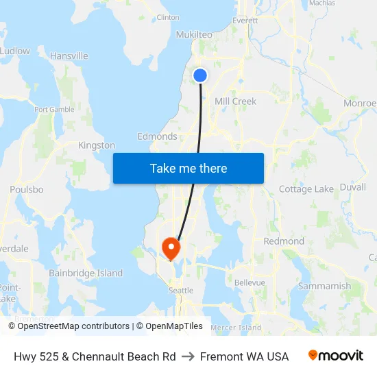 Hwy 525 & Chennault Beach Rd to Fremont WA USA map