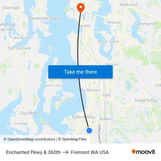 Enchanted Pkwy & 360th to Fremont WA USA map