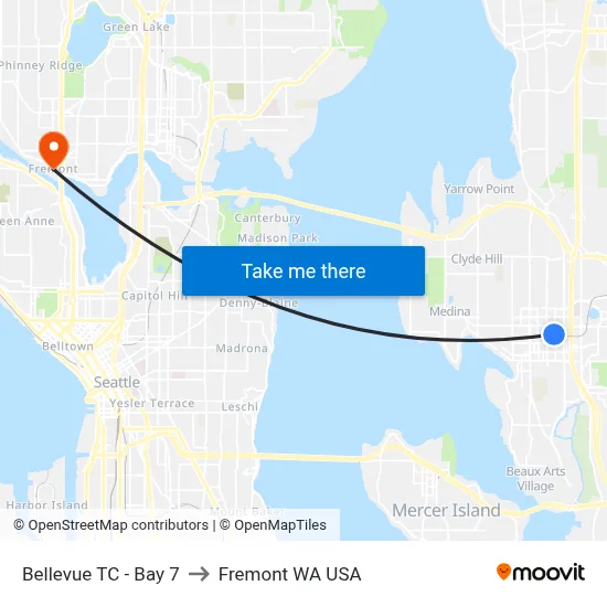 Bellevue TC - Bay 7 to Fremont WA USA map