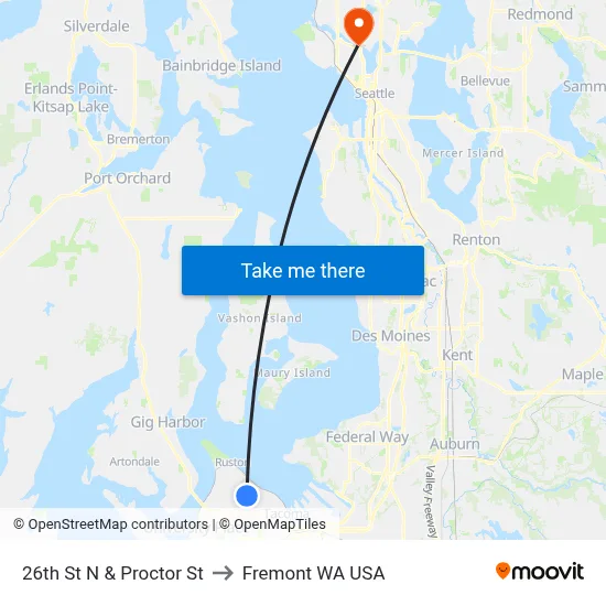 26th St N & Proctor St to Fremont WA USA map