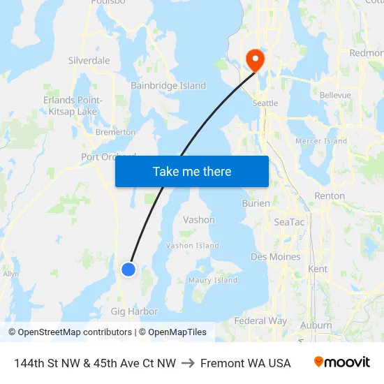 144th St NW & 45th Ave Ct NW to Fremont WA USA map