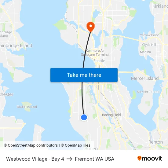 Westwood Village - Bay 4 to Fremont WA USA map