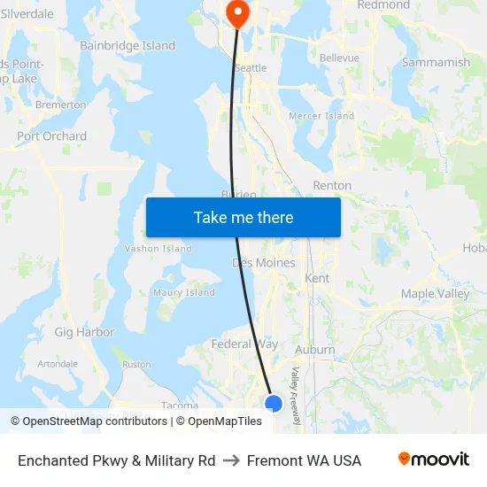 Enchanted Pkwy & Military Rd to Fremont WA USA map