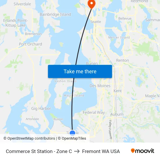 Commerce St Station - Zone C to Fremont WA USA map