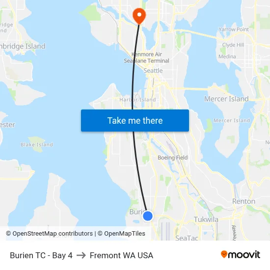 Burien TC - Bay 4 to Fremont WA USA map