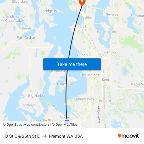 D St E & 25th St E to Fremont WA USA map