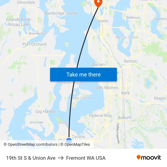 19th St S & Union Ave to Fremont WA USA map