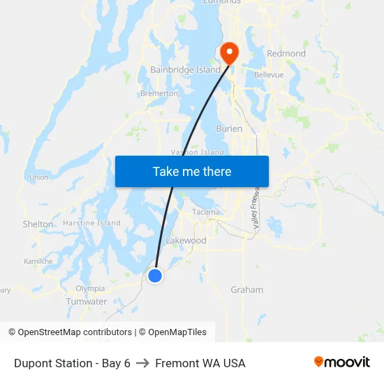 Dupont Station - Bay 6 to Fremont WA USA map