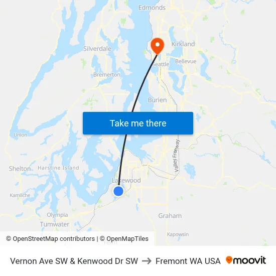 Vernon Ave SW & Kenwood Dr SW to Fremont WA USA map