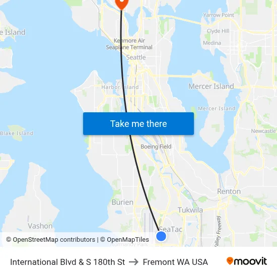 International Blvd & S 180th St to Fremont WA USA map