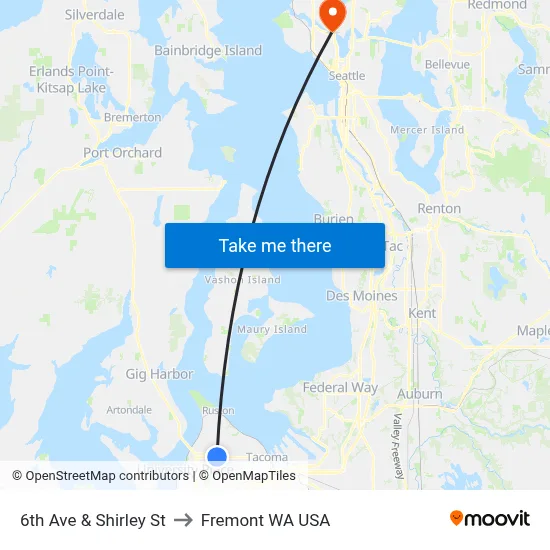6th Ave & Shirley St to Fremont WA USA map