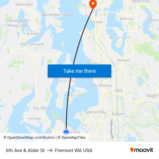 6th Ave & Alder St to Fremont WA USA map