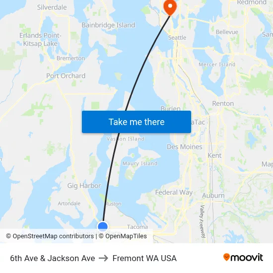 6th Ave & Jackson Ave to Fremont WA USA map