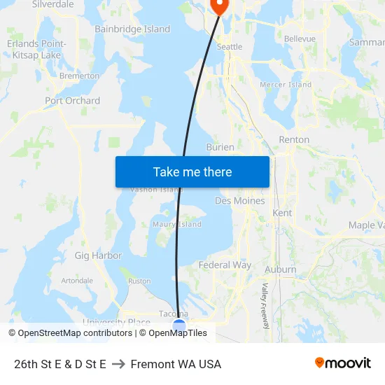 26th St E & D St E to Fremont WA USA map