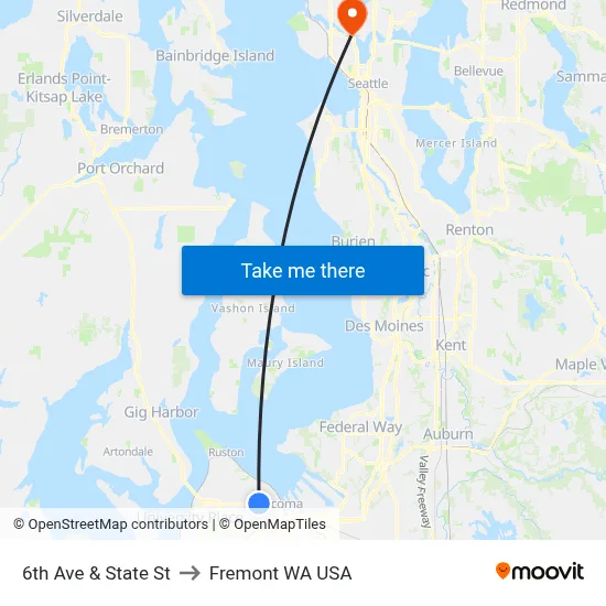 6th Ave & State St to Fremont WA USA map