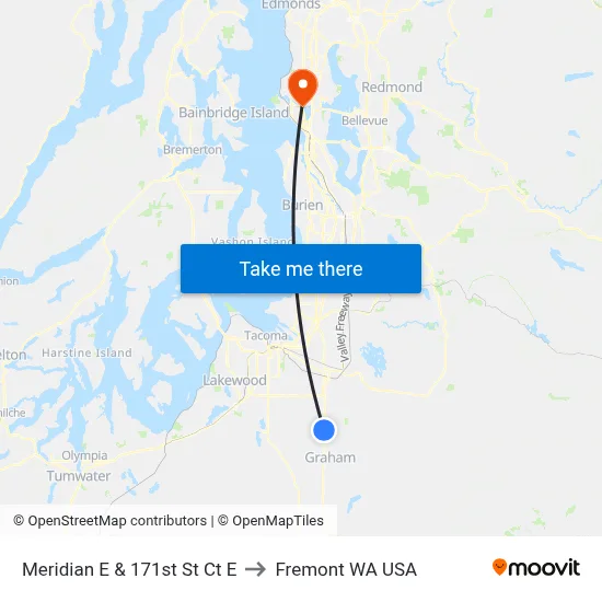 Meridian E & 171st St Ct E to Fremont WA USA map