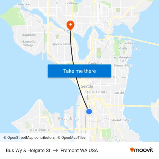 Bus Wy & Holgate St to Fremont WA USA map