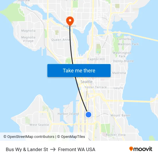 Bus Wy & Lander St to Fremont WA USA map