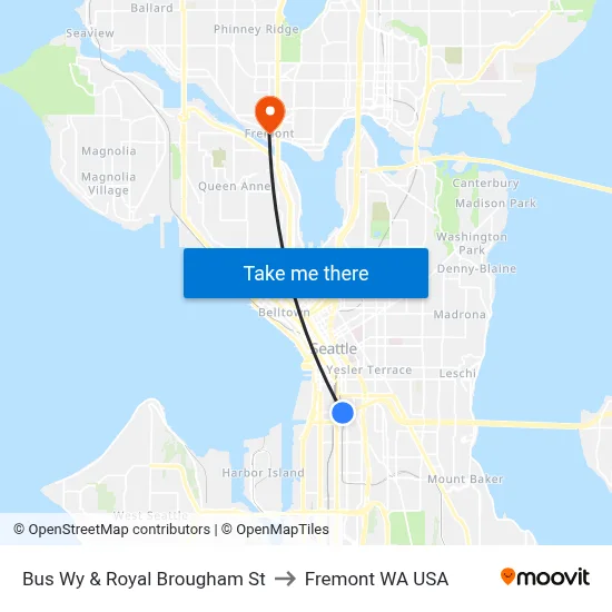 Bus Wy & Royal Brougham St to Fremont WA USA map