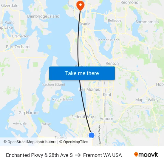 Enchanted Pkwy & 28th Ave S to Fremont WA USA map