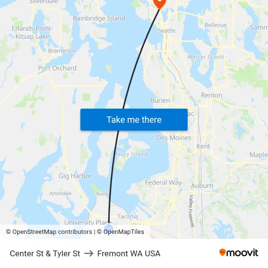 Center St & Tyler St to Fremont WA USA map