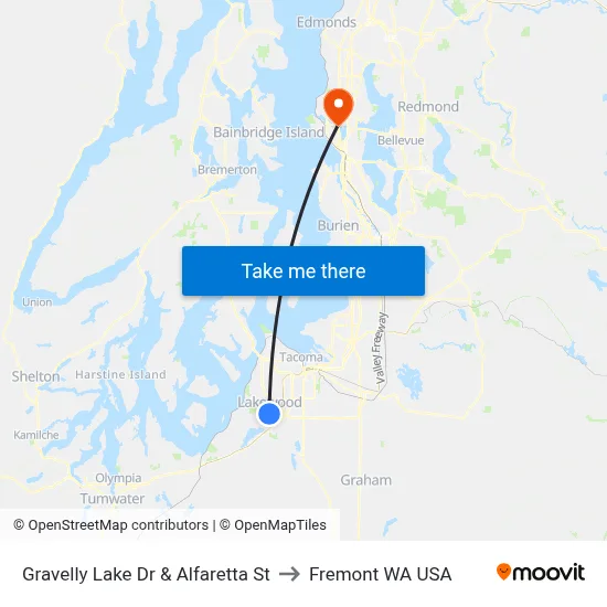 Gravelly Lake Dr & Alfaretta St to Fremont WA USA map