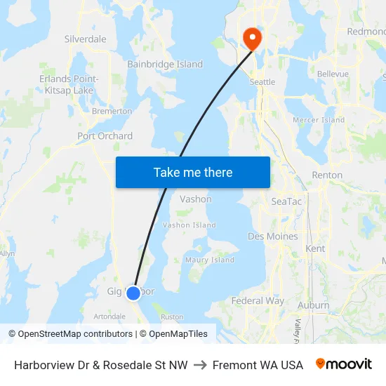 Harborview Dr & Rosedale St NW to Fremont WA USA map