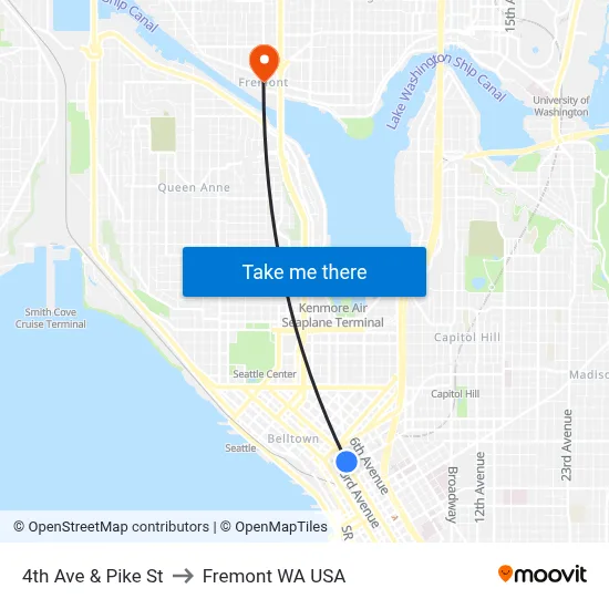4th Ave & Pike St to Fremont WA USA map