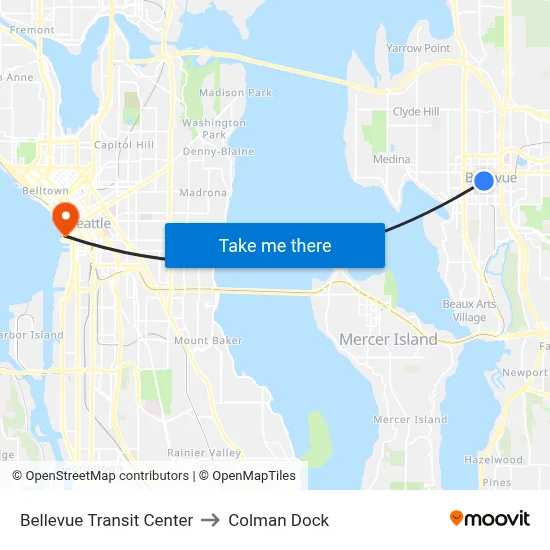 Bellevue Transit Center to Colman Dock map