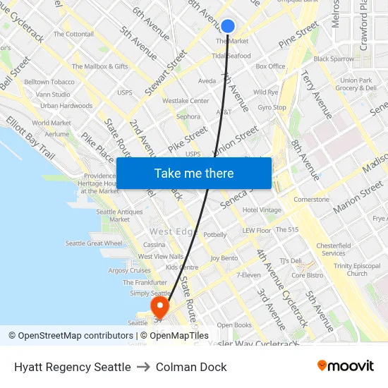 Hyatt Regency Seattle to Colman Dock map