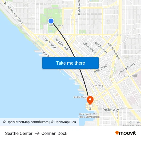 Seattle Center to Colman Dock map